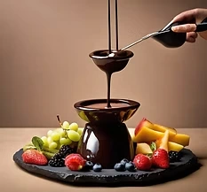 Fontaine de chocolat avec fruits frais pour la degustation
