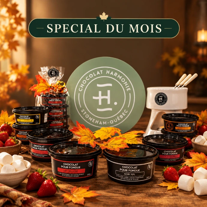 Spécial du mois : 3 chocolats pour fondue pour 20 $ chez Chocolat Harmonie