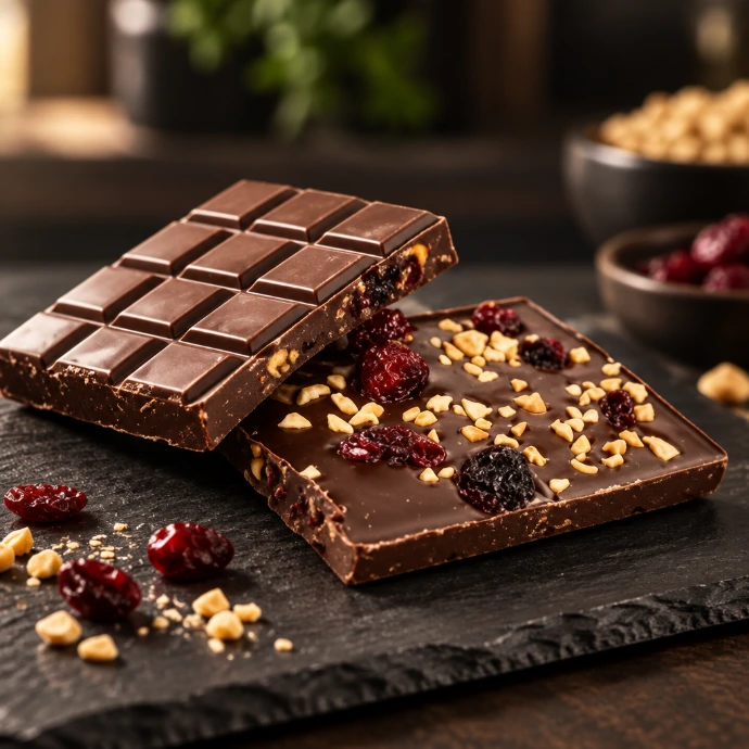 Tablettes de chocolat artisanal aux canneberges et noix